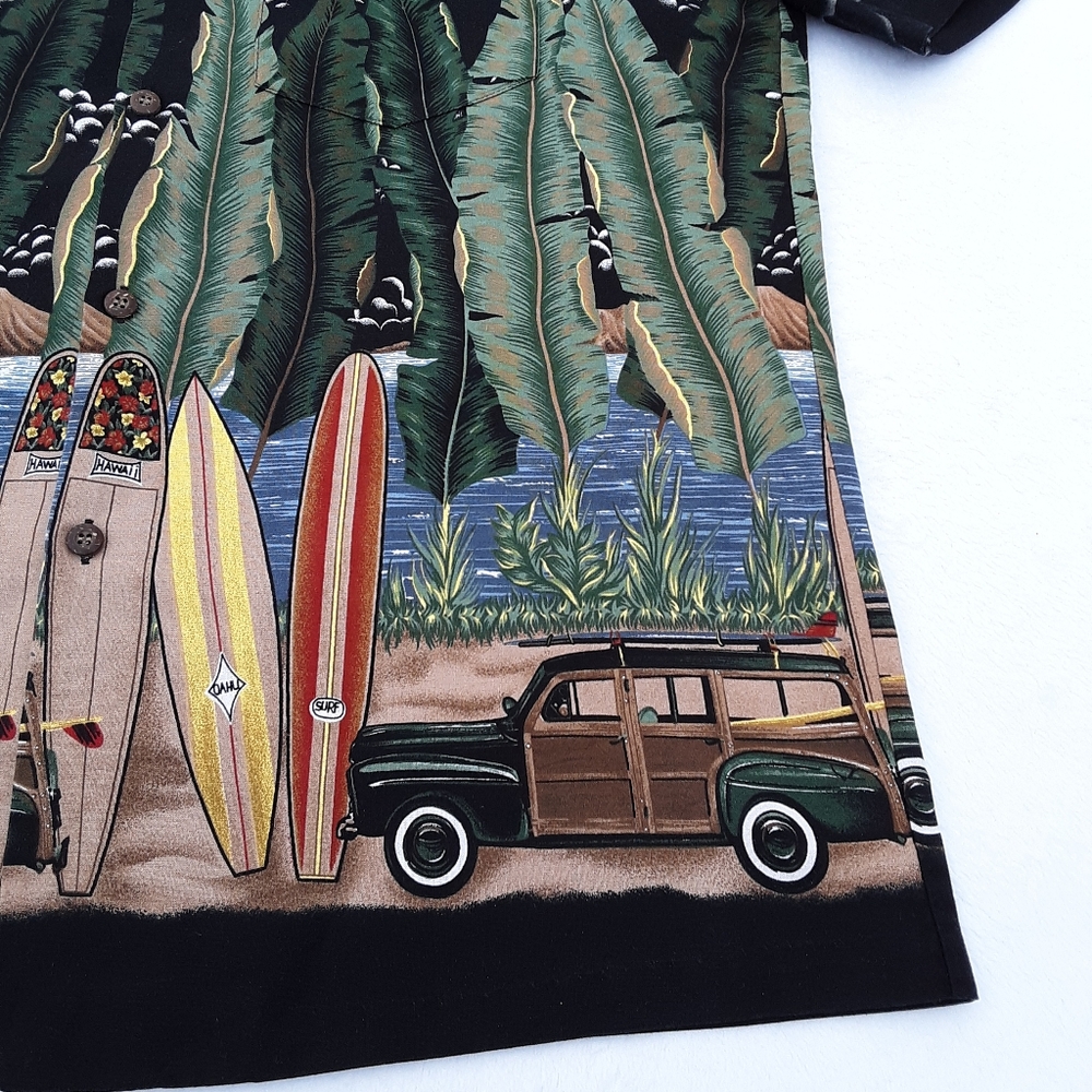 VTG Hawaiian Shirt Surf Boards Cars Size M Made in Hawaii Cotton